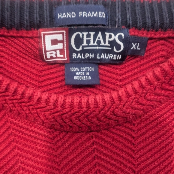 Vintage Chaps Ralph Lauren Pull Over Crew Neck Sweater Embroidered Red XL Men - Picture 4 of 9